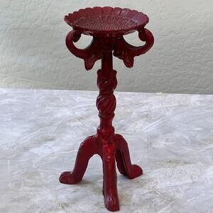 Vintage Cast Iron Candlestick Holder 9.4" Red Ornate Victorian Detail